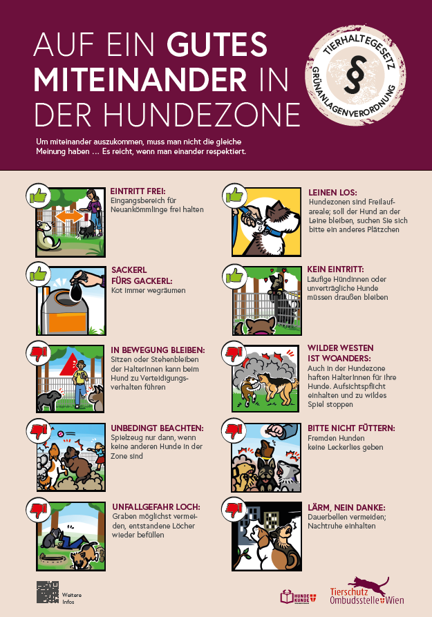 Tafel mit 10 Verhaltensregeln für die Hundezone 